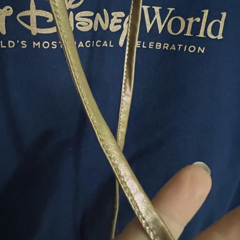 DISNEY 50th Anniversary Cropped Hooded Sweatshirt Navy Blue‎ Gold Women's Sz S - Picture 2 of 6